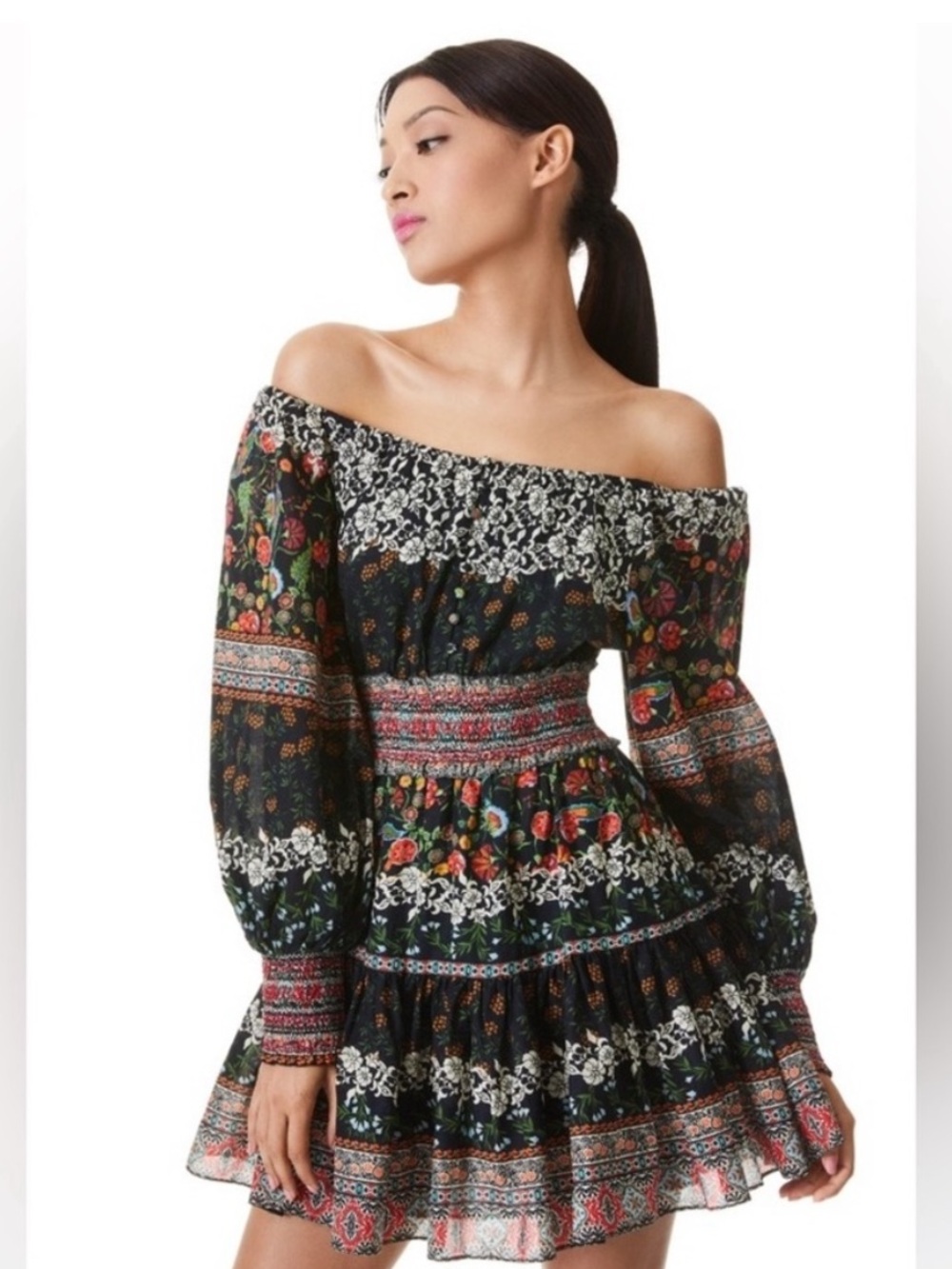 Alice + Olivia Clementina Paradise Floral Tiered Mini Dress Multi Women Size 4